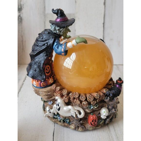 Halloween witch light up snow globe cauldron potion pumpkin ghost Crow - Picture 8 of 13